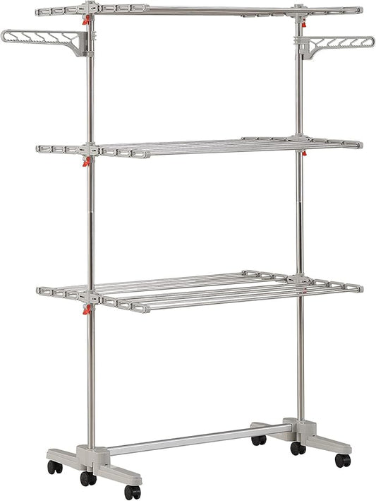 Foldable Laundry Drying Rack with Wheels - 48 Drying Rods, Heavy Duty, Movable, Perfect for Clothes, Duvet, Socks, Bed Linen, Sheets, 6 Wings