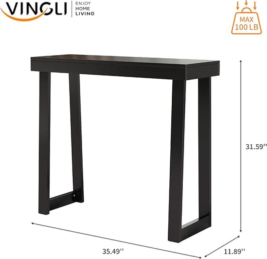 VINGLI 35.4" Black Entryway Table, Solid Wood Console Table, Narrow Sofa Table Behind Couch, Thin, for Living Room, Entrance, Hallway, Foyer, Bedroom, Office