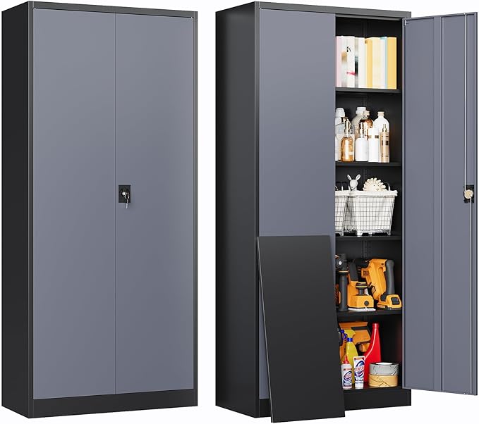Metal Garage Storage Cabinet,71" H Tall Tool Cabinet with 2 Doors and 5 Adjustbale Shelves,Lockable Tool Cabinet for Garage,Basement,Home Office