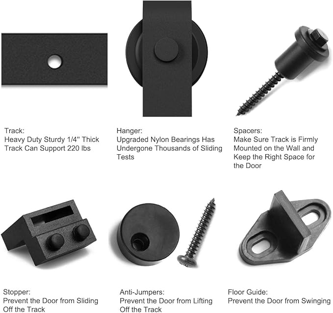 SMARTSTANDARD 10FT Sliding Barn Door Hardware Kit, Heavy Duty Track-Smoothly and Quietly-Includes Detailed Installation Instruction Fit 60" Wide Door Panel (J Shape Hanger) Black
