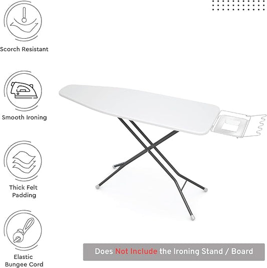 Encasa XO Ironing Board Cover and Pad 42"x14" - 4mm Felt Medium Iron Board Cover with Padding - Heat Resistant, Stain-Safe Dye, Non Slip Elastic Bungee Cord Tightening Iron Table Cover White