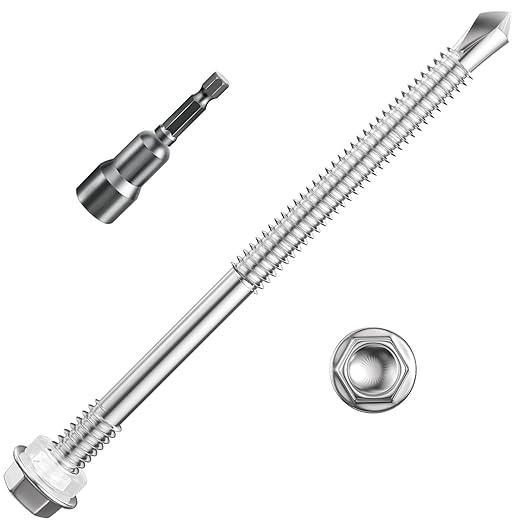 (80Pcs)#14×4" Hex Washer Head Self Drilling Screws, 410 Stainless Steel Metal SheetScrews,TEK Screws, Self Tapping Screws,Extensions Extra Long
