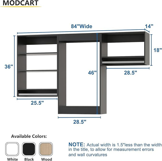 Modular Closet System, 84" Wide Closet Organizer System with Hanging Shelving , Wood Tower Closet Storage for Walk In Closets, Wall Mounted Wardrobe Organizer Kit System, Bedroom, Black