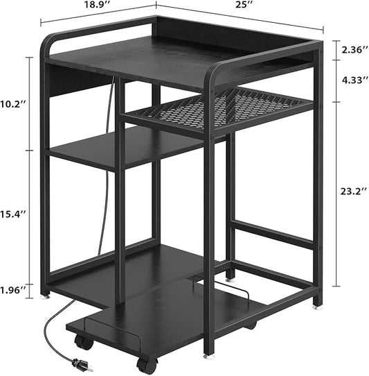 Livofloral Printer Stands with Charging Station, 23.6 x 18.9 Inch Large Printer Stand with Storage for Home Office, Printer Table with Power Outlet USB Port, Printer Shredder Stand with Wheels, Black
