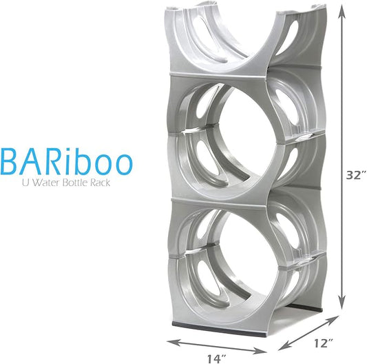Bariboo Stackable Water Bottle Storage Rack Best Water Jugs 5 Gallon Organizer. Jug Holder for Kitchen, Cabinet and Office Organizing. Reinforced Polypropylene (Silver, 3 No Shelf)