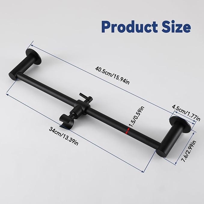 Shower Slide Bar Adjustable Handheld Shower Head Holder Wall Mount - 15inch All-Metal Shower Head Slide Bar Compatible with Bathroom Drill Free Glue Installation - Black