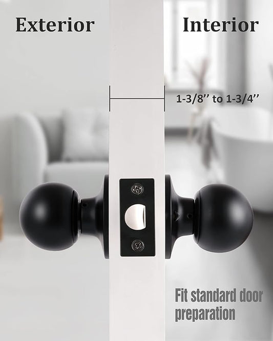 Lanwandeng Matte Black Passage Keyless Door Knobs for Closet/Hall/Conference Room, Round Ball Interior Door Knob