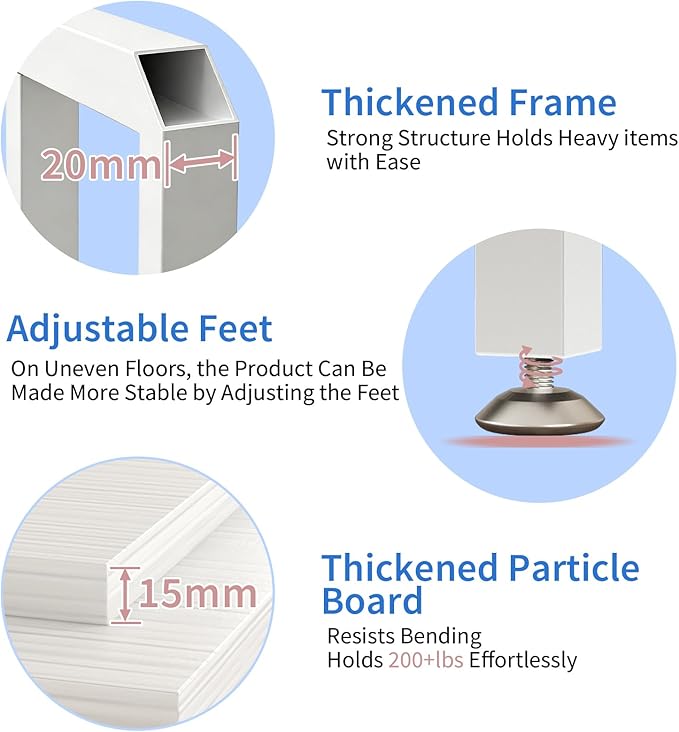 Under Desk Printer Stand with Power Outlet Large Printer Table with Adjustable Shelf,Industrial Wheels, 20 Inches Deep 2 Tier Rolling Printer Cart for Home Office, White