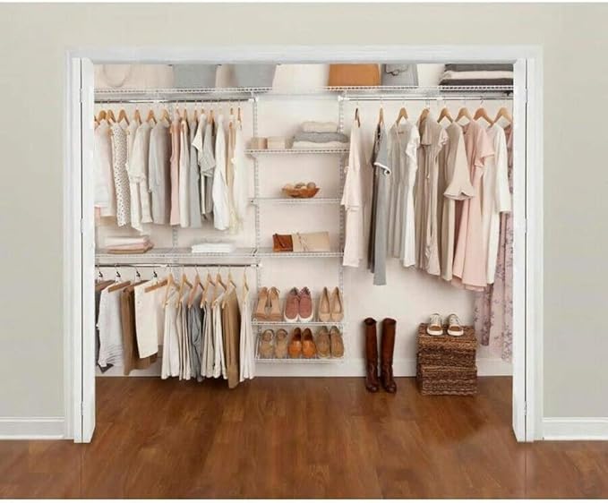 Rubbermaid FastTrack 6 to 10 Foot Wide White Wire Closet Organization Configuration Storage Kit with Shelves, 2 Pack