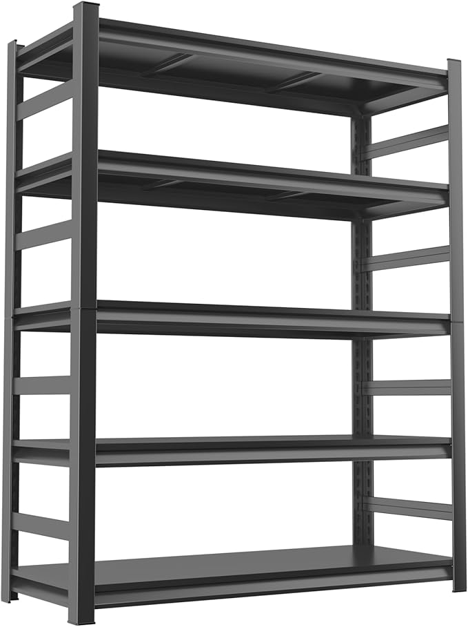 5 Tier Wide Garage Shelving Heavy Duty, Metal Storage Shelves for Garage Organization, Adjustable Utility Shelf, 45.3" W x 18" D x 63" H