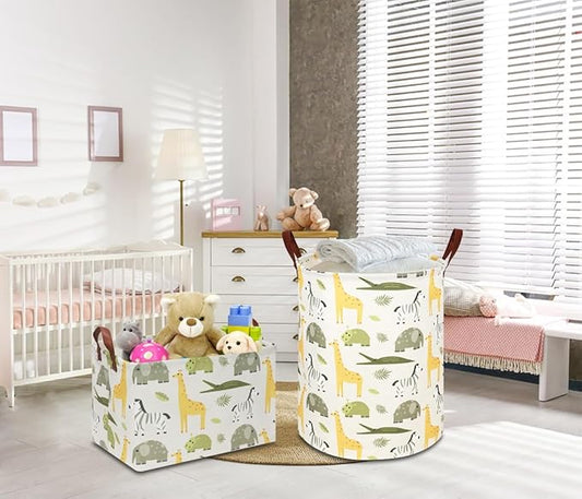 Kids Laundry Hamper,Green Laundry Basket,Baby Nursery Hamper,Waterproof Storage Bin,Clothes Organizer Basket,Room Decor(Green Animal)