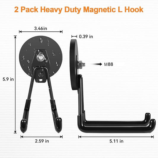 ENUODA Strong Magnetic Hooks Heavy Duty Large Magnet Garage Hooks Storage Hook Utility Magnet Tool Holder for Metal Cabinet, Pegboard, Shelve, Tool Chest,Shovel, Broom, Garden Tools, 2PCS