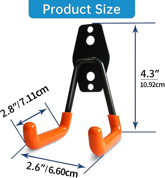 2 Pack Garage Storage Utility Hooks,Garage Garden Tool Organizer,Steel Wall Mount Hooks, Garden Small U Hooks (Orange)
