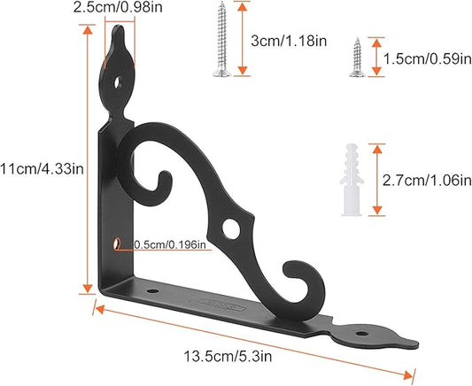 Acrux7 5.5 x 4.3 Inch Heavy Duty Black Metal Shelf Brackets - 12 Pack With Screws, L-Shaped Support Angle Brackets for Floating Shelves