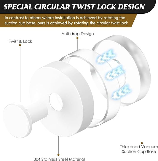 Suction Cup Hooks for Shower,Removable Shower Towel Suction Hooks for Bathroom Wall,Kitchen,Glass,Mirror,Tile to Hang Robes,Loofah-White(4-Pack)