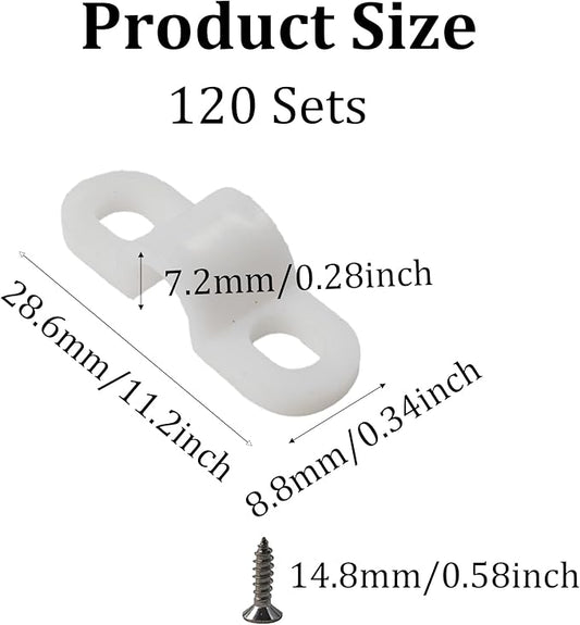 120Pcs Wire Shelf Loop Clips, White Plastic Shelving Wall Clips with Screws, Back Mount Brackets for Wire Shelves Concrete Drywall Installation, Closet Storage Organizer Hardware