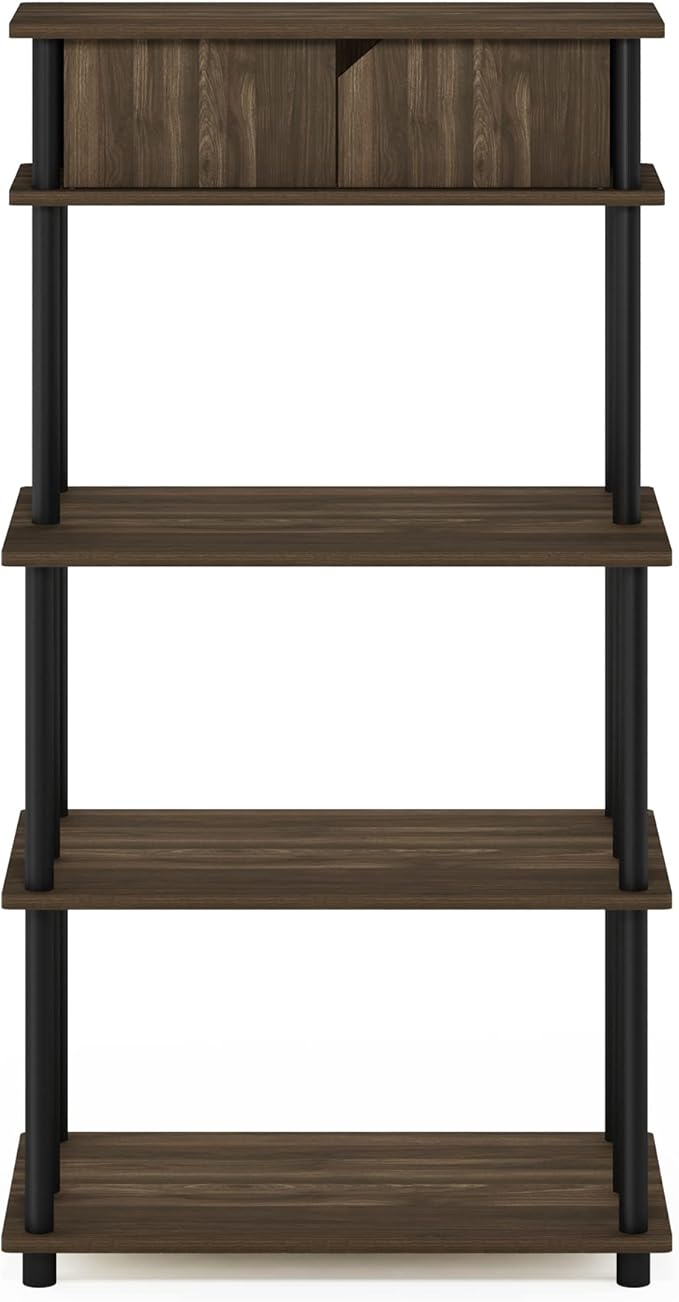Furinno Turn-N-Tube Printer Stand, 5-Tier Printer Stand with Storage Shelf and Closed Cabinet, for Home Office, Brown Walnut