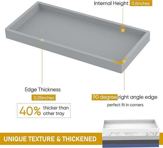 EG-SIPRO Bathroom Counter Tray, Silicone, Rectangular, Gray, Thick, Shatterproof, Soap Dispenser Tray, 10.6'x5.1' or 7.8'x3.9'