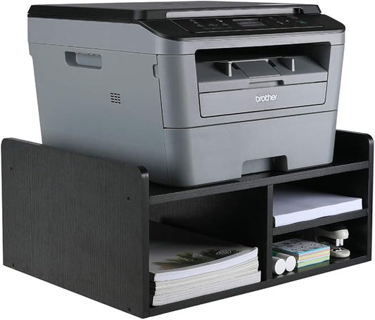 PAG Desktop Printer Stand with Storage, Paper Storage Holder Rack for Desk, Wooden Printer Organization for Home/Office, Black