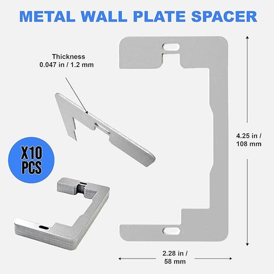 Wall Plate Spacer, 10-Pack Metal Flush Fit Leveling Plates – Receptacle Spacers & Outlet Shims for Loose Electrical Outlets, Single-Gang Electrical Box Levelers for Wall Fix & Outlet Alignment