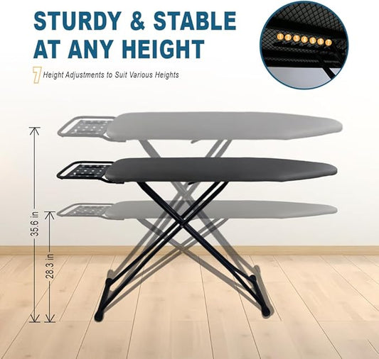 Ironing Board Full Size, Heat Resistant Cover Iron Board with Steam Rest, Ultra Thick Padding, Height Adjustable Heavy Sturdy Metal Frame Legs Ironing Stand,Non-Slip Foldable (58"x15", Square Rest)