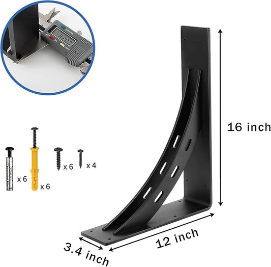 16 inch x 12 inch Heavy Duty Shelf Brackets , Metal Mantel Brackets (Set of 2) Fireplace Mantel Brackets - Countertop Support , Max Load 1100 Lbs (16 ’‘ x 12’‘ )