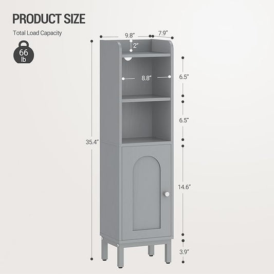Bathroom Storage Cabinet, Small Corner Floor Cabinet with Door and Shelves, Narrow Toilet Paper Holder, Bathroom Organizer with Adjustable Shelf, for Small Spaces, Gray BC38221GR