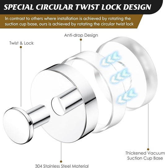 Suction Cup Hooks for Shower,Removable Shower Towel Suction Hooks for Bathroom Wall,Kitchen,Glass,Mirror,Tile to Hang Robes,Loofah-Chrome(4-Pack)