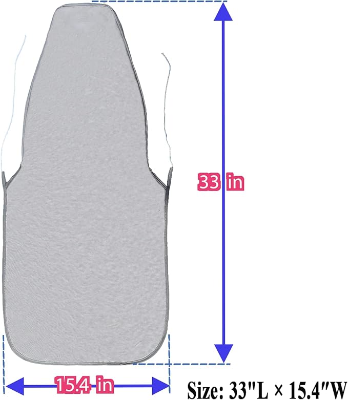Heat-Resistant Ironing Board Cover - Waterproof, Non-Slip, Machine-Washable Cotton Pad for Foldable Boards 12x32 Inch, Durable & Easy-Change Design (Light Gray)
