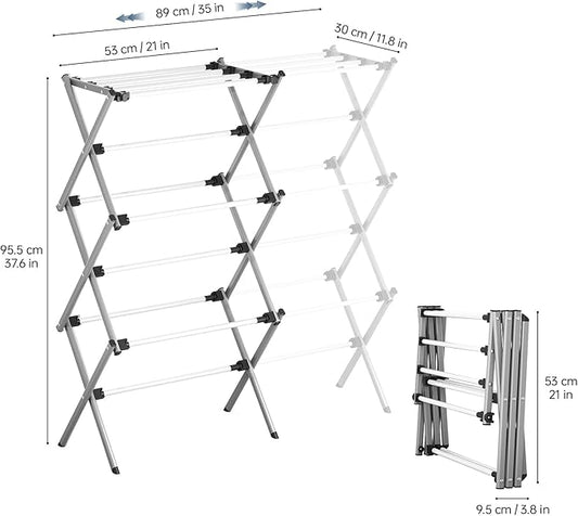 APEXCHASER Drying Rack Clothing, Clothes Drying Rack Foldable, Laundry Drying Rack Expandable, Small Clothe Hanger for Baby Clothes Towels Bibs, Socks, Clothes Airer for Indoor Outdoor Use, White/Grey