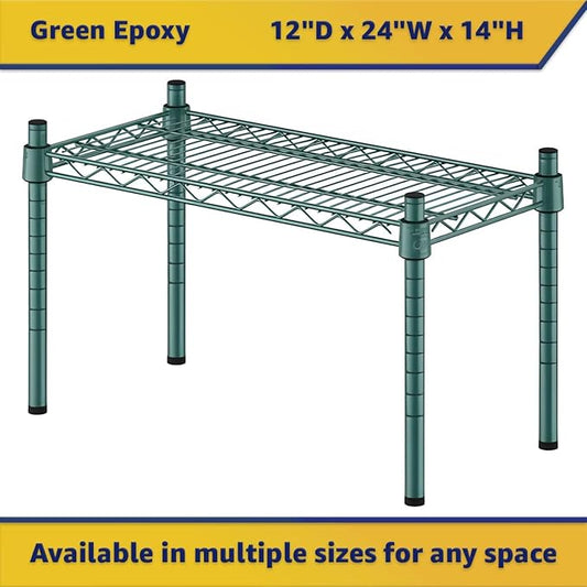 12" x 24" x 14" Green Epoxy Wire Storage Shelf, Dunnage Rack, Commercial 1 Tier Small Shelf