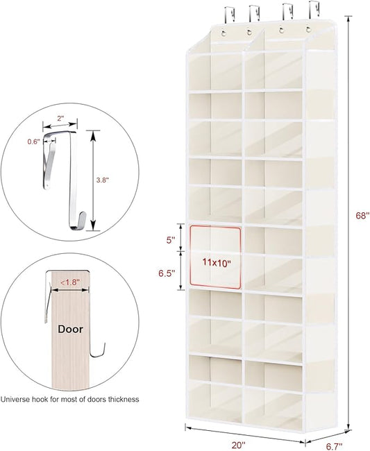 Univivi Over the Door Organizer, 6 Tiers Behind Door Storage with Clear Deep Pockets Hanging Organizer for Closet, Bedroom, Nursery, Bathroom and Sundries (Beige)
