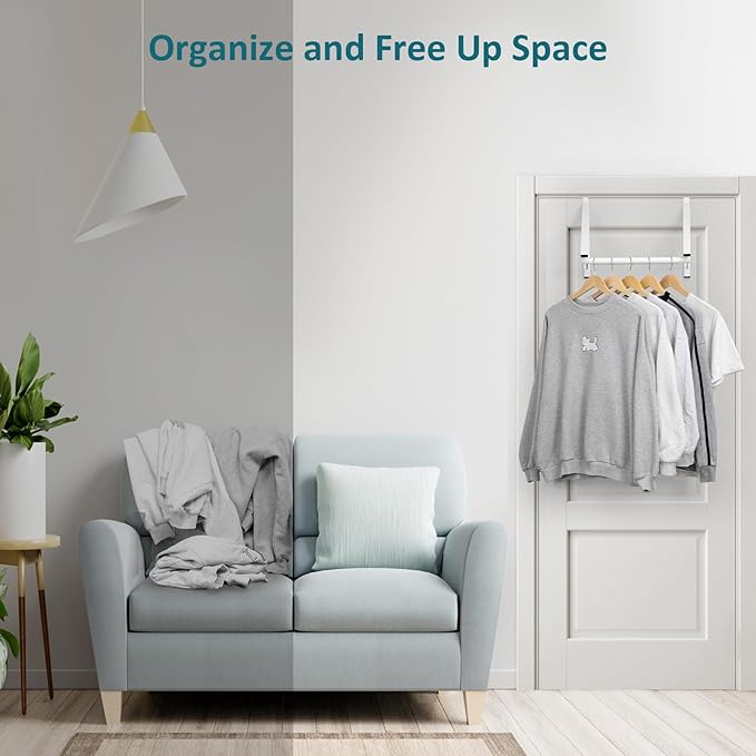 Foldable Over The Door Clothes Hanger, Space Saving Small Clothes Rack Door Hangers for Clothing, 2Pack, White