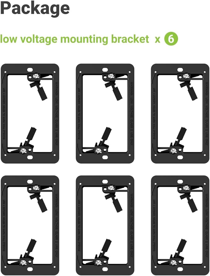 6 Pack Low Voltage Mounting Bracket 1 Gang for Single Gang Wall Plate, Low Voltage Box for Old Work, Telephone Wires, Network Cable, HDMI, Coaxial, Speaker Wire, Black