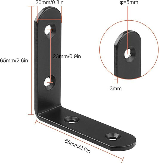 30 Pcs 2.5''x 2.5'' L Brackets Corner Bracket for Wood Small Black Corner Brace Joint Iron Right Angle Bracket Corner Fastener for Wood Furniture Bedframe Cabinet Drawer Chair, Thickness 3MM