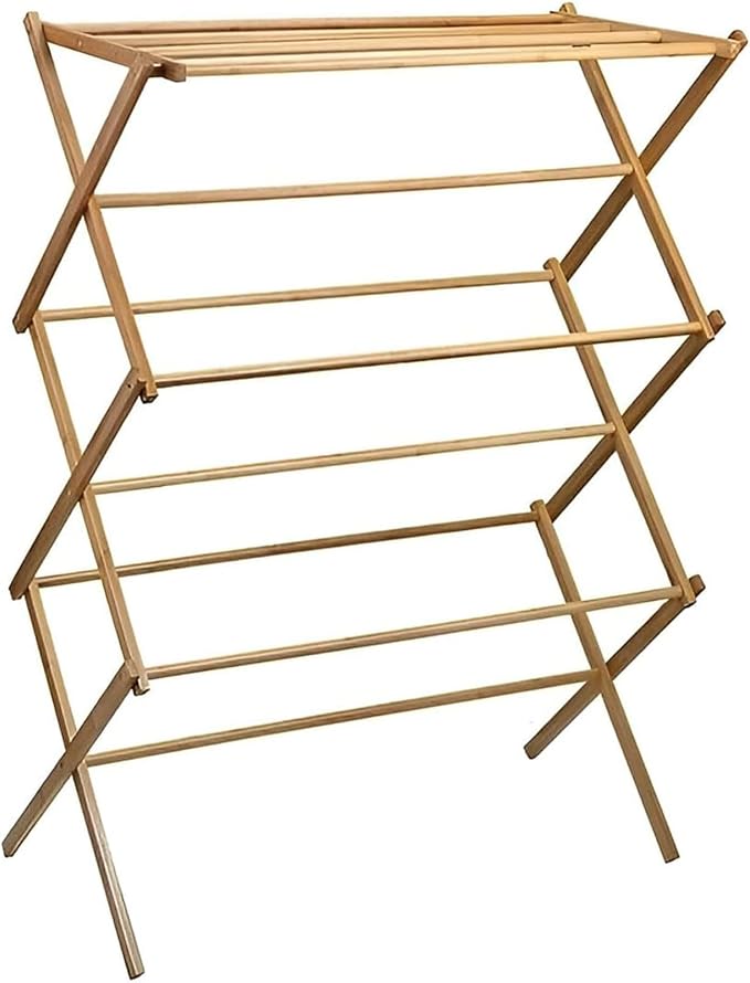 Collapsible Bamboo Drying Rack ā Foldable Laundry Drying Stand for Indoor/Outdoor Use ā Space-Saving Clothes Rack for Towels, Blankets & Delicates