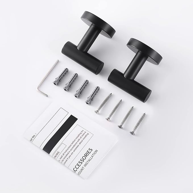 KES Bathroom Towel Hook Robe Hook Shower Kitchen Wall Hanging Hooks Wall Mount SUS 304 Stainless Steel Matt Black 2 Pack, A2164-BK-P2