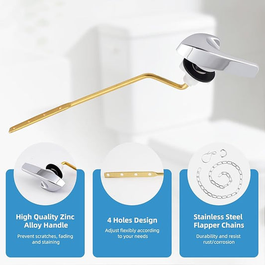 2 Pack Universal Brass Toilet Handle Replacement Kit, Side/Angle Mount Toilet Flush Handle Compatible with Kohler K-GP30324-CP/TOTO/American Standard, Stainless Steel Flapper Chain, Chrome
