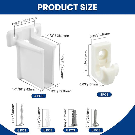 Wire Shelf End Bracket and White Down Wall Clips Kits, 4 Pcs White Plastic Closet Shelves Brackets and 8 Pcs Wire Shelf Loop Clip for Shelves Closet (Fasteners Included)