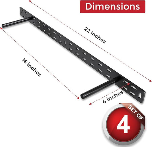 Hungsmart- 4 x 22 inch Heavy Duty Floating Shelf Bracket - Long Wall Shelves Support, Hidden Floating Shelf Hardware, Black Shelf Brackets, Perfect for Kitchen/Nursery/TV Wall Shelf Decor (4 inch rod)