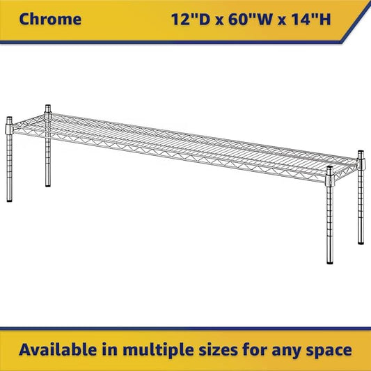 12" x 60" x 14" Chrome Wire Storage Shelf, Dunnage Rack, Commercial 1 Tier Small Shelf