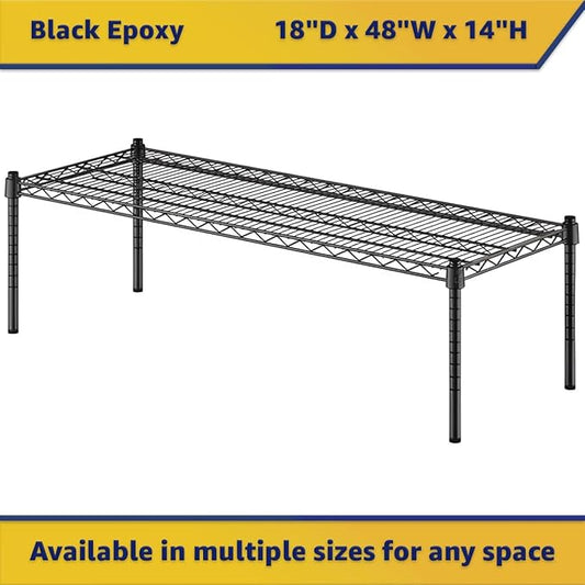 18" x 48" x 14" Black Epoxy Wire Storage Shelf, Dunnage Rack, Commercial 1 Tier Small Shelf
