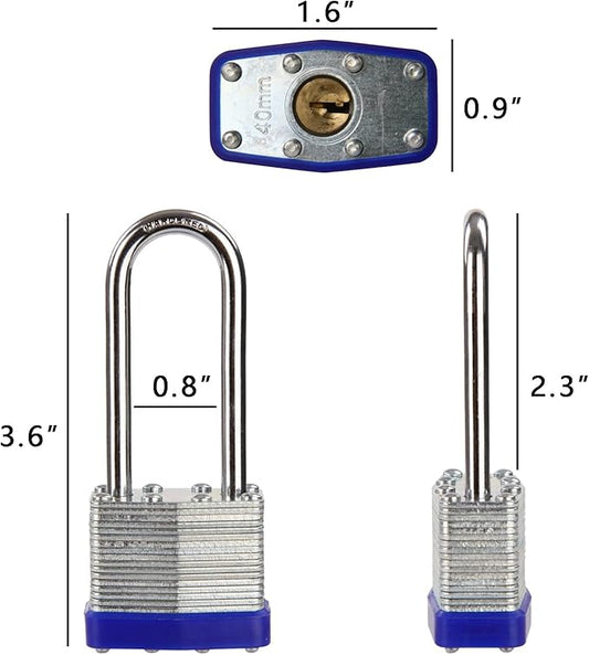 SEPOX® 2PCS Heavy Duty Padlock Keyed Alike, 2-3/8" Extra Long Shackle, 40MM 1-9/16" Laminated Steel Lock Body, Ideal for Gym Locker, Sheds, Gate, Warehouse, Tool Box, Hasp (4 Keys Same)
