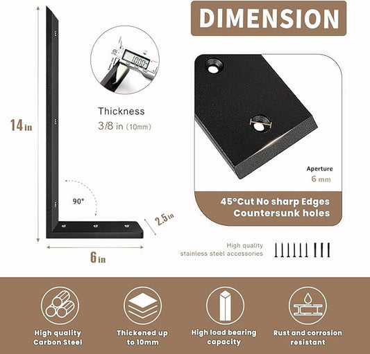 Countertop Support Bracket 14 Inch 3 Pack Countertop Bracket for Granite 3/8" Thick 14"x6"x2.5" Heavy Duty L Brackets Shelf Brackets Metal Corbels for Quartz/Granite/Wood/Concret/ Laminate Countertops
