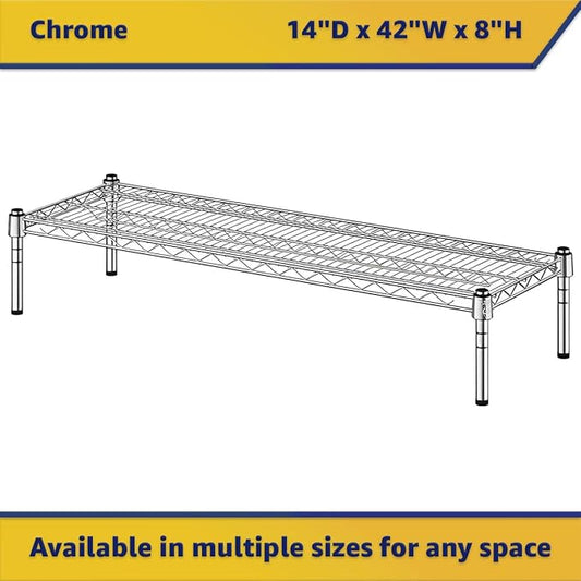 14" x 42" x 8" Chrome Wire Storage Shelf, Dunnage Rack, Commercial 1 Tier Small Shelf