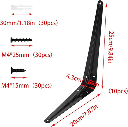 Lilaly 10 Pack Shelf Brackets 10 Inch Shelf Bracket, Heavy Duty L Brackets for Shelves for Hanging Floating Shelves Brack with Screws and Wall Anchors(8"x10",Black)