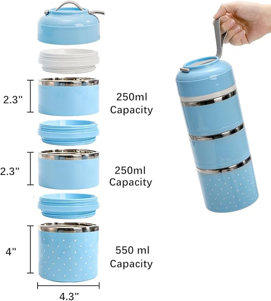 Yopay 3 Tier Insulated Stainless Steel Lunch Box, Portion Control Stackable To go Lunch Container with Thermal Handbag and Cutlery Set for Meal Prep, Salad, Fruits, Picnic, Beach Day, Adults