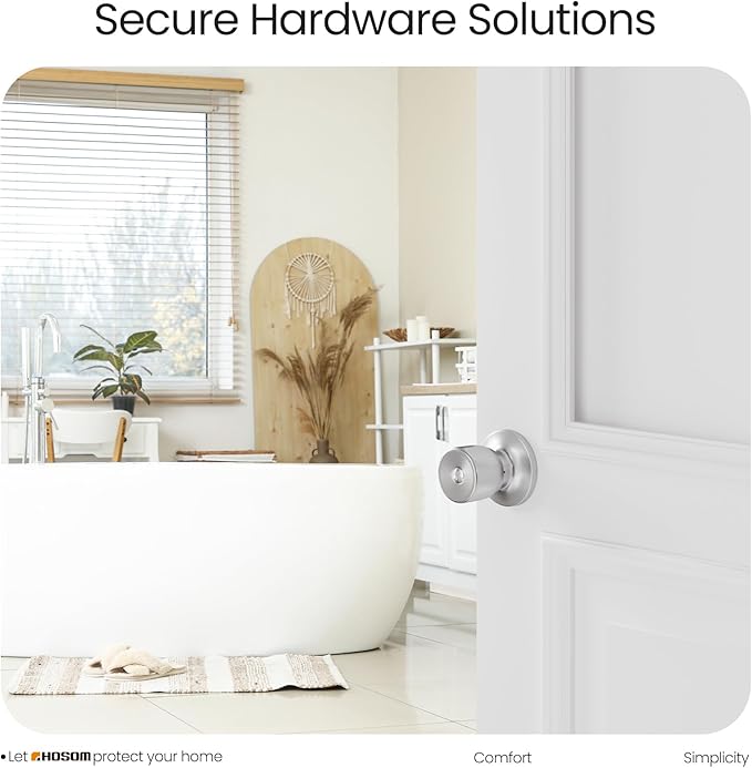 HOSOM 6 Pack Privacy Door Knob with Lock, Interior Door Knobs for Bedroom and Bathroom, Keyless Doorknob with Round Ball, Satin Nickel Door Handle