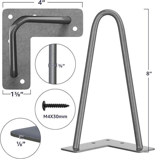 SMARTSTANDARD 8 Inch Heavy Duty Hairpin Furniture Legs, Metal Home DIY Projects for TV Stand, Sofa, Cabinet, etc with Rubber Floor Protectors Gray 4PCS