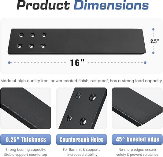 Countertop Support Brackets Heavy Duty 4 Pack 1/4" Thick 16 Inch Flat Hidden Knee Wall Countertop Bracket for Granite Quartz Wood Concret Countertops Screws Included